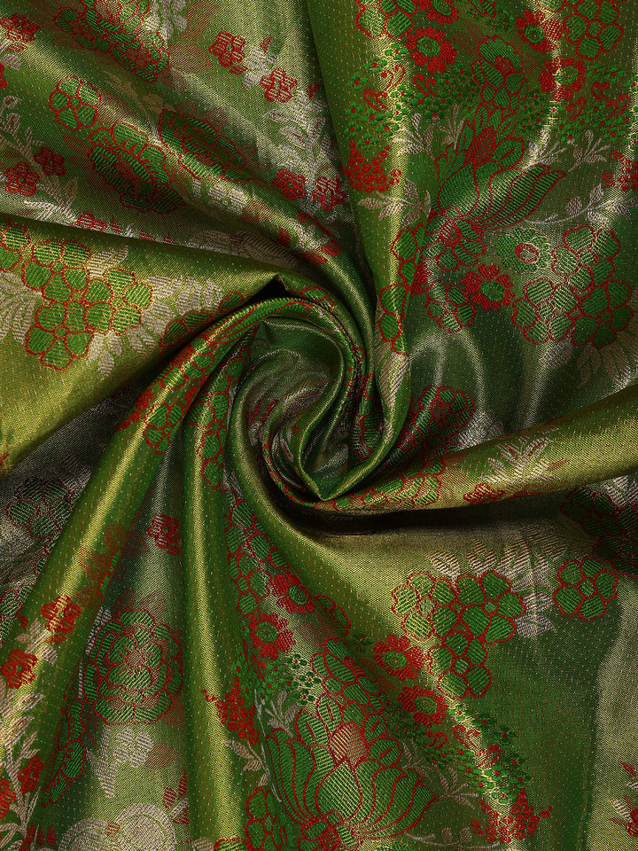 Green Floral Woven Pure Kanchipuram Silk Saree - Diadem