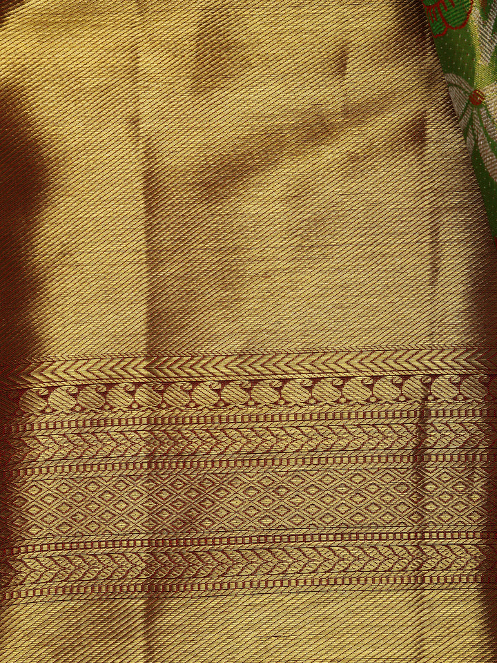 Green Floral Woven Pure Kanchipuram Silk Saree - Diadem