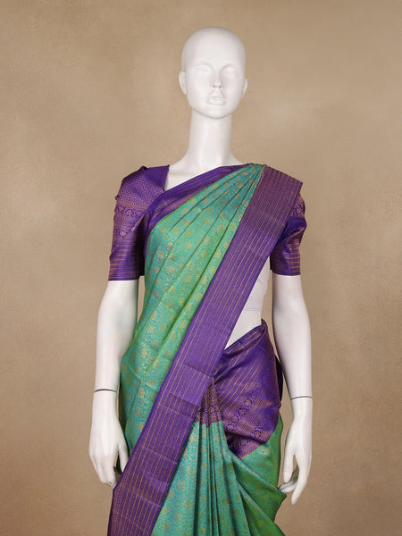 Green Floral Woven Pure Kanchipuram Silk Saree - Diadem