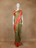 Green Floral Woven Pure Kanchipuram Silk Saree with Contrast Zari Border