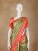 Green Floral Woven Pure Kanchipuram Silk Saree with Contrast Zari Border