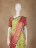 Green Floral Woven Silk Saree With Contrast Border