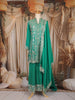 Green Floral and Sequins Embroidered Georgette Palazzo Suit