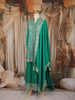 Green Floral and Sequins Embroidered Georgette Palazzo Suit