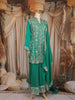 Green Floral and Sequins Embroidered Georgette Palazzo Suit