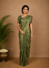 Green Geometric Floral Design Semi Tussar Silk Saree