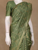 Green Geometric Floral Design Semi Tussar Silk Saree