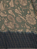 Green Kalamkari Printed Tussar Silk Saree With Contrast Teal Blue Border - Diadem