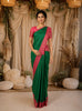 Green Self Textured Woven Design Soft Silk Fancy Saree with Contrast Border