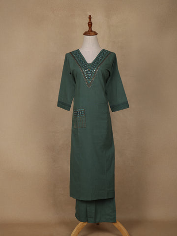 Green Sequins Designed Cotton Salwar - Diadem