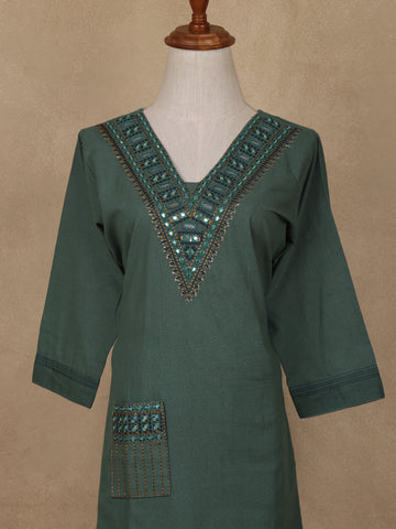 Green Sequins Designed Cotton Salwar - Diadem