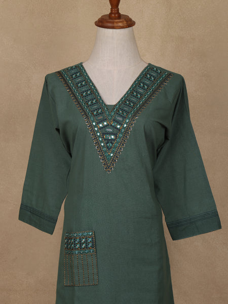 Green Sequins Designed Cotton Salwar - Diadem