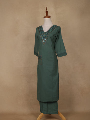 Green Sequins Designed Cotton Salwar - Diadem