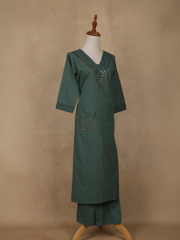 Green Sequins Designed Cotton Salwar - Diadem