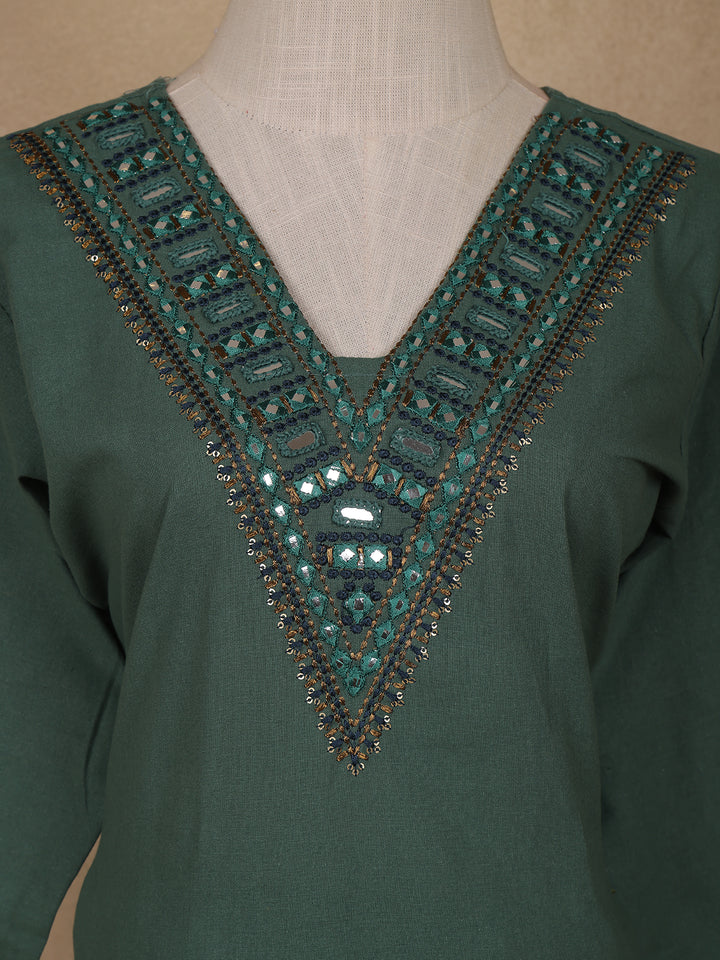 Green Sequins Designed Cotton Salwar - Diadem