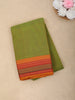 Green Solid Cotton Saree with Contrast Traditional Woven Border