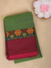 Green Solid Design Cotton Saree With Contrast Border