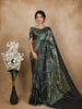 Green Tussar Silk Saree with Floral Prints on the body and Thread Border