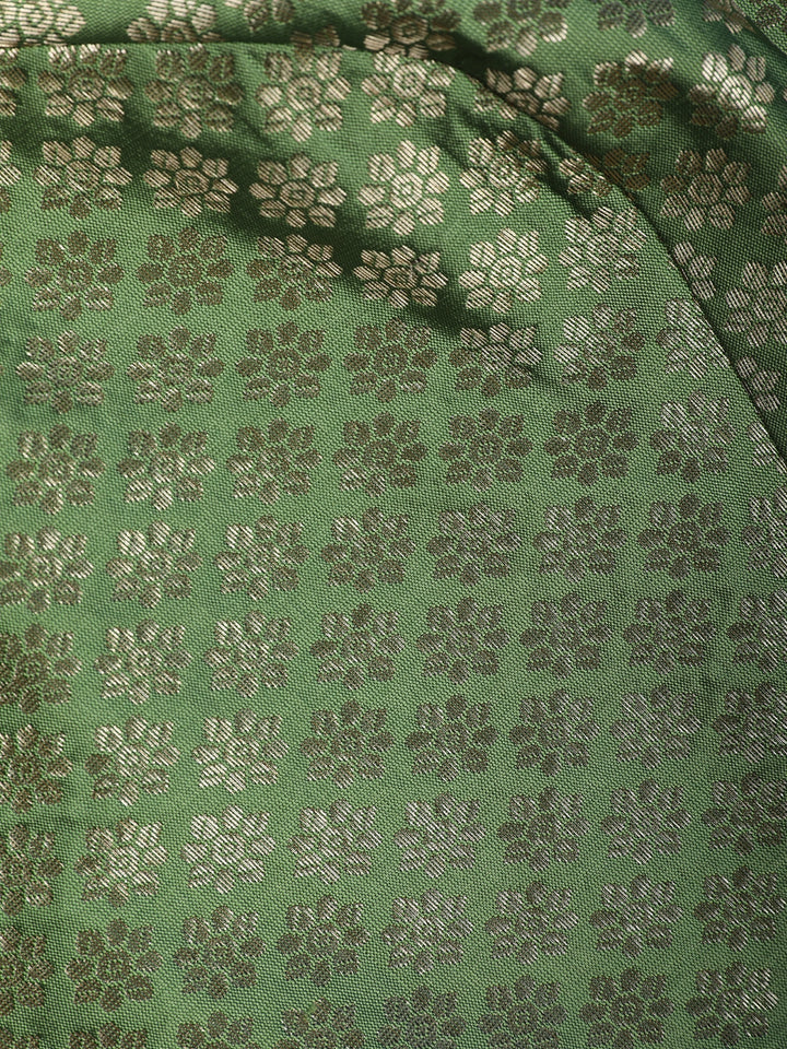 Green Zari Woven Floral Design Silk Readymade Blouse - Diadem