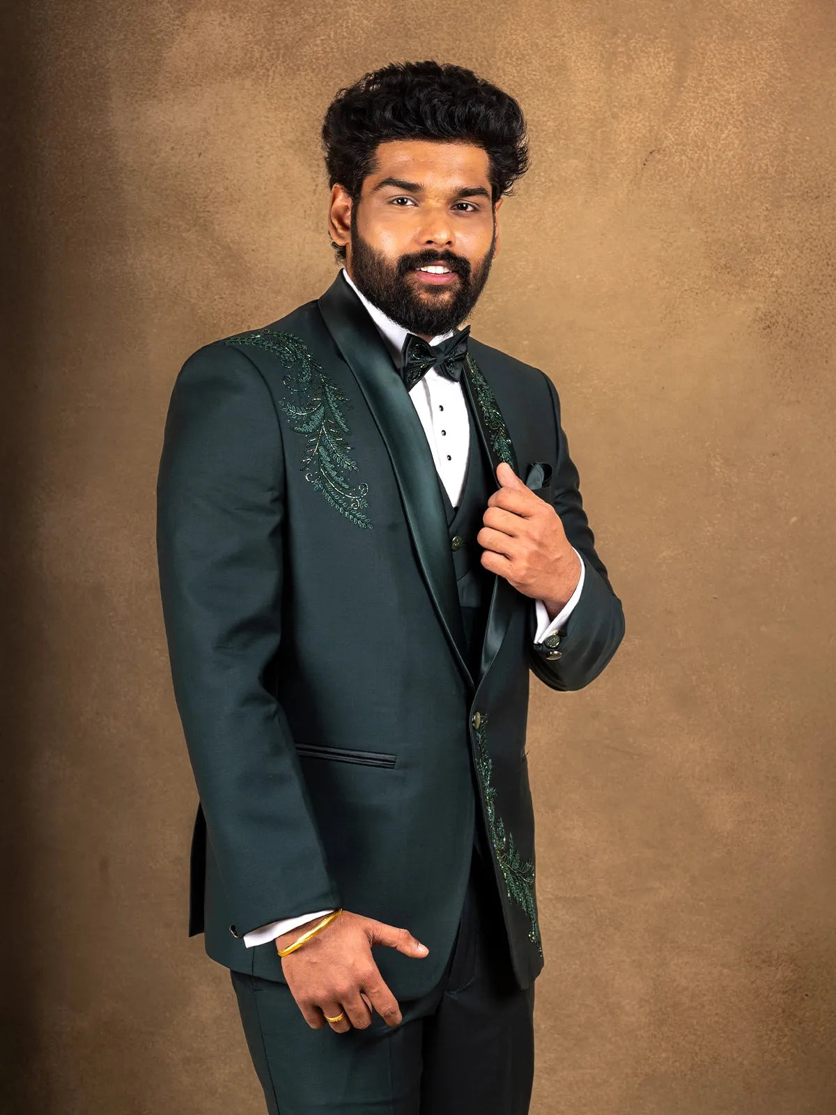 Green 3-Piece Suit with Matching Blazer Coat and Bow