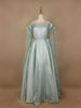Green 3D Floral Designed Organza Party Gown