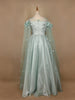 Green 3D Floral Designed Organza Party Gown