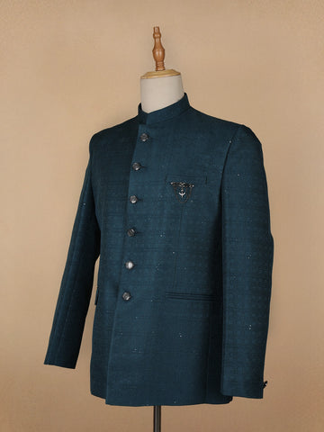 Green Abstract Designed Jodhpuri Men's Suit - Diadem