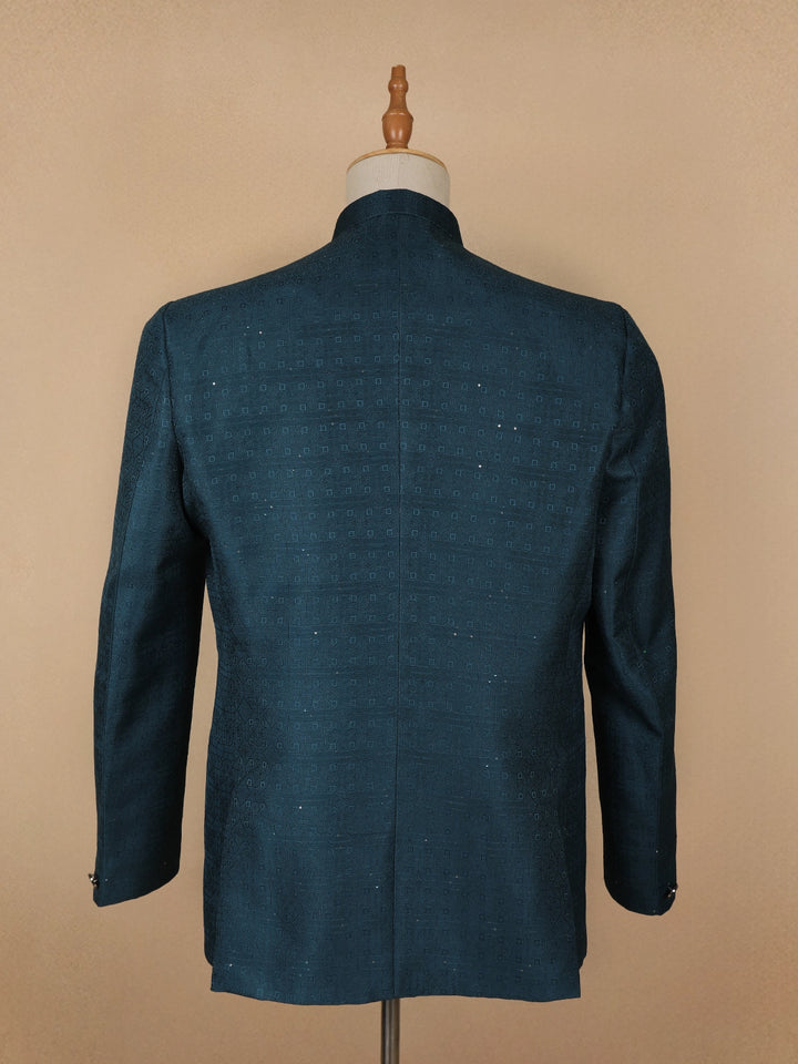 Green Abstract Designed Jodhpuri Men's Suit - Diadem