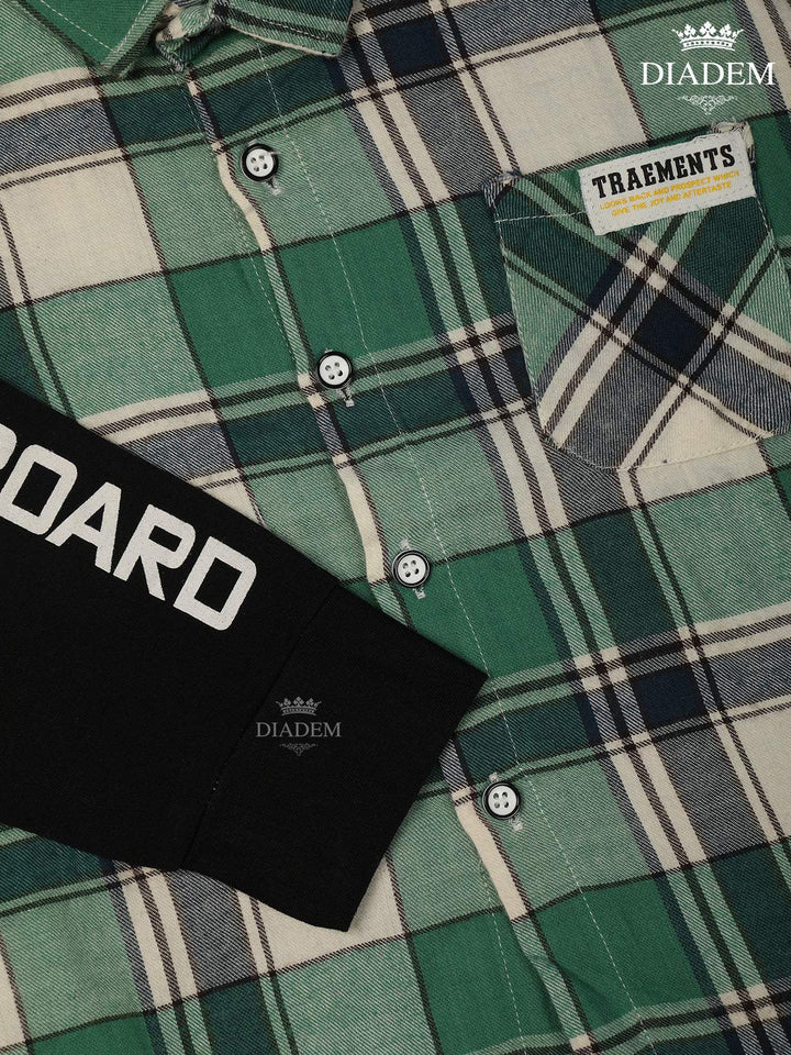 Green And White Checked Full Sleeve Cotton Shirt - Diadem