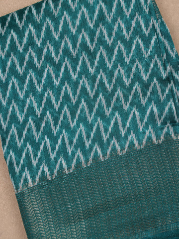 Green Chevron Designed Fancy Cotton Saree - Diadem