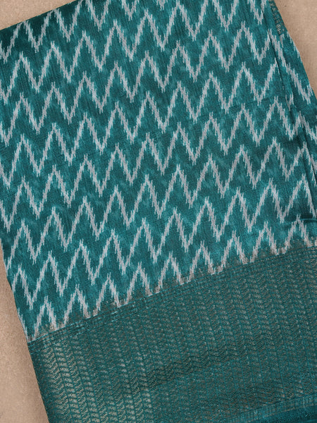 Green Chevron Designed Fancy Cotton Saree - Diadem