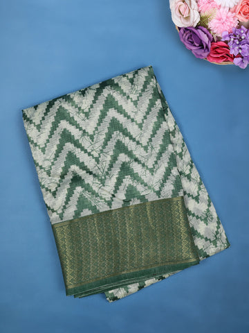 Green Chevron Designed Fancy Cotton Saree - Diadem