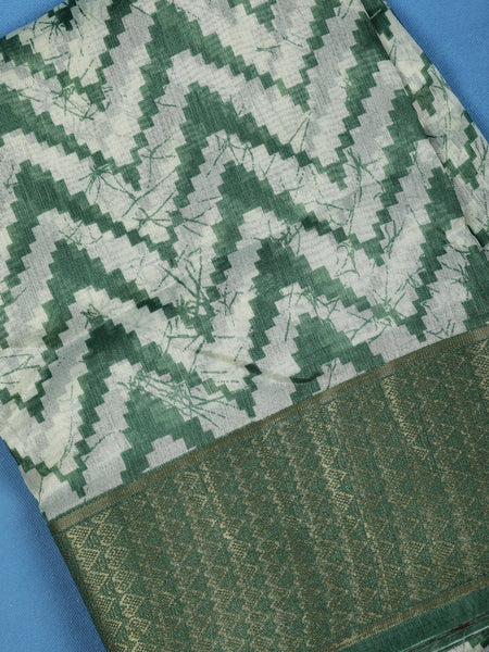 Green Chevron Designed Fancy Cotton Saree - Diadem