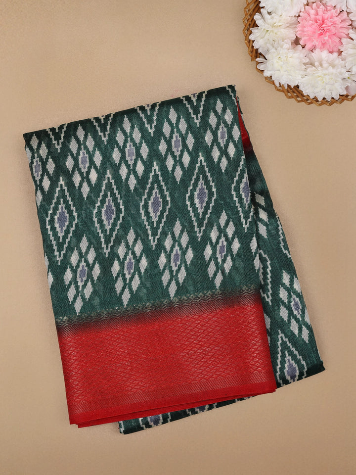 Green Diamond Designed Fancy Cotton Saree - Diadem