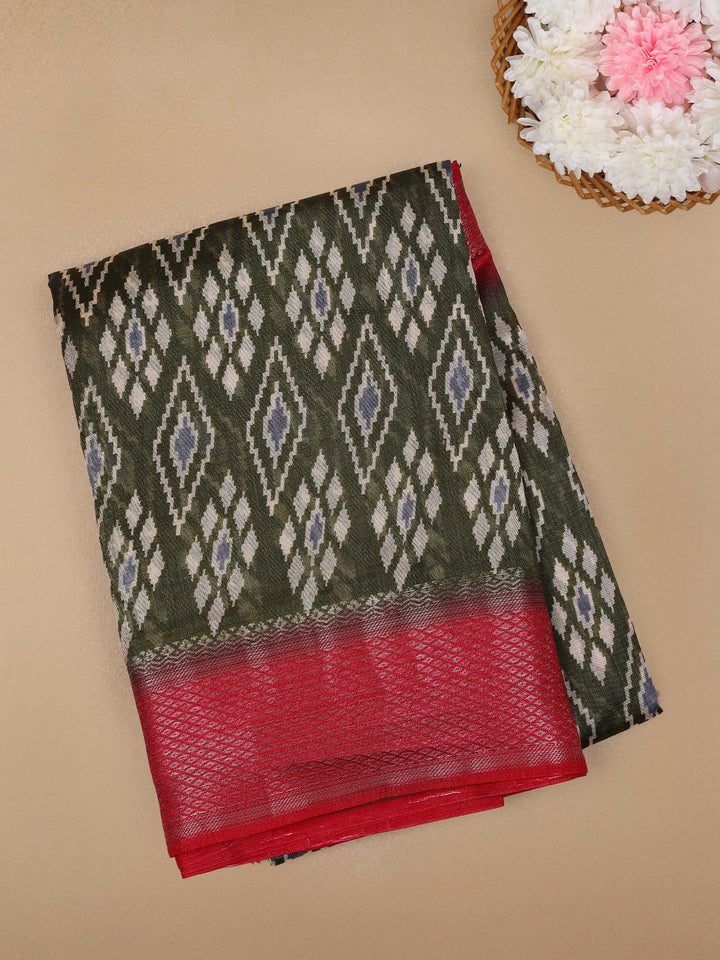 Green Diamond Designed Fancy Cotton Saree - Diadem