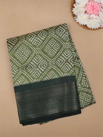 Green Diamond Designed Fancy Cotton Saree - Diadem