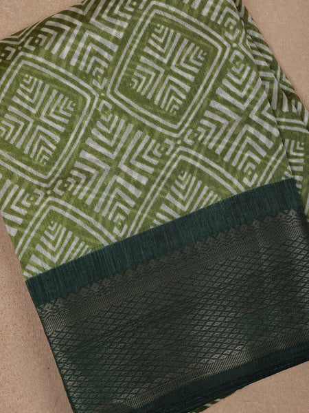 Green Diamond Designed Fancy Cotton Saree - Diadem