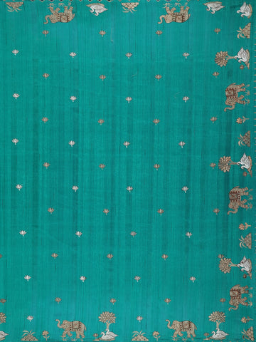 Green Elephant and Floral Designed Semi Tussar Saree - Diadem