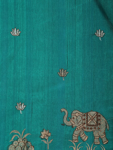 Green Elephant and Floral Designed Semi Tussar Saree - Diadem