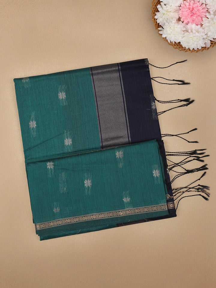 Green Floral Butta Fancy Cotton Saree - Diadem