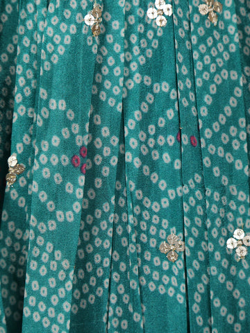 Green Floral Design Bead And Printed Work Georgette Gown - Diadem