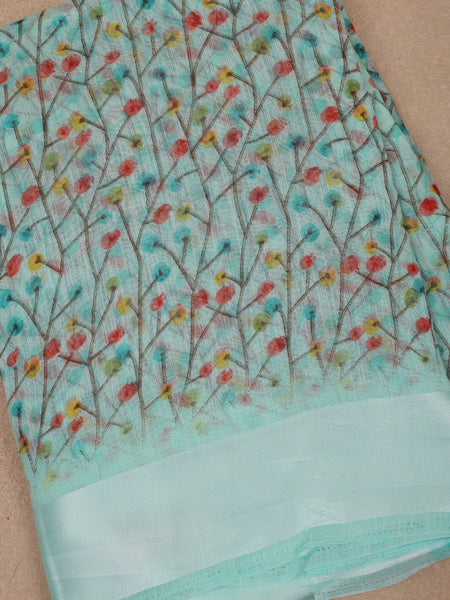 Green Floral Designed Fancy Cotton Saree - Diadem