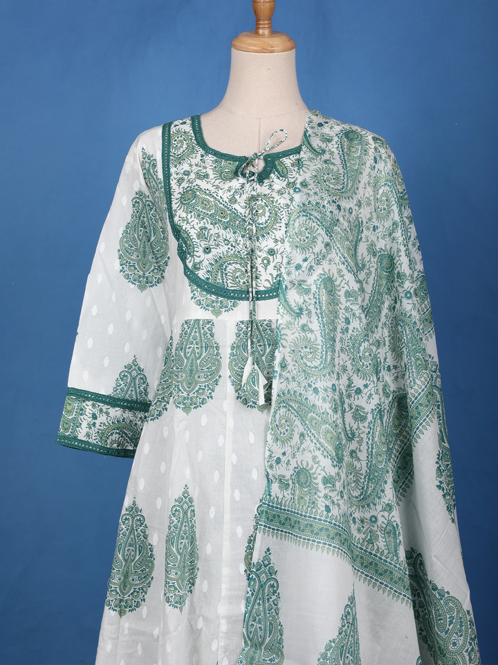 Green Floral Design Printed Cotton Salwar Suit - Diadem