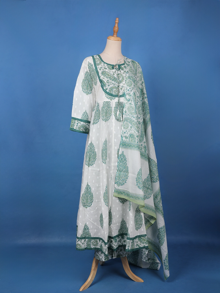 Green Floral Design Printed Cotton Salwar Suit - Diadem