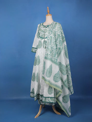 Green Floral Design Printed Cotton Salwar Suit - Diadem