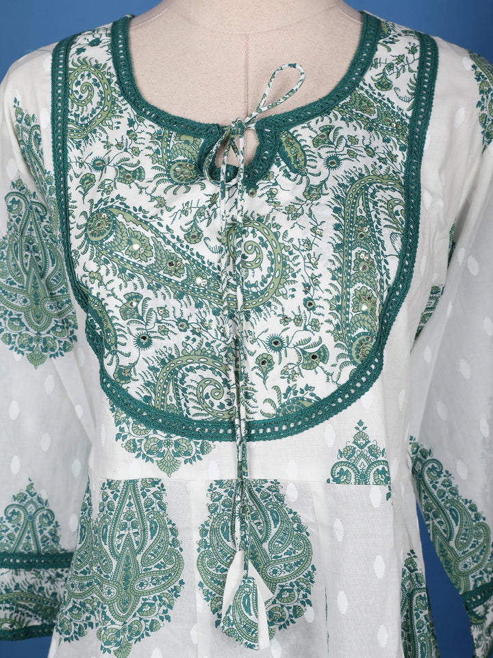 Green Floral Design Printed Cotton Salwar Suit - Diadem