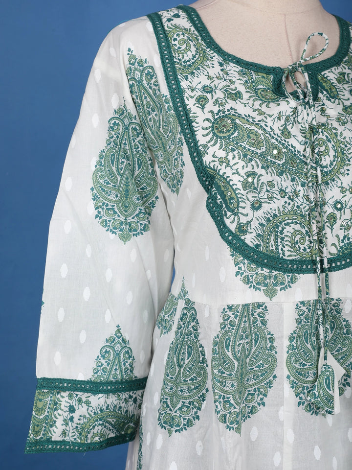 Green Floral Design Printed Cotton Salwar Suit - Diadem