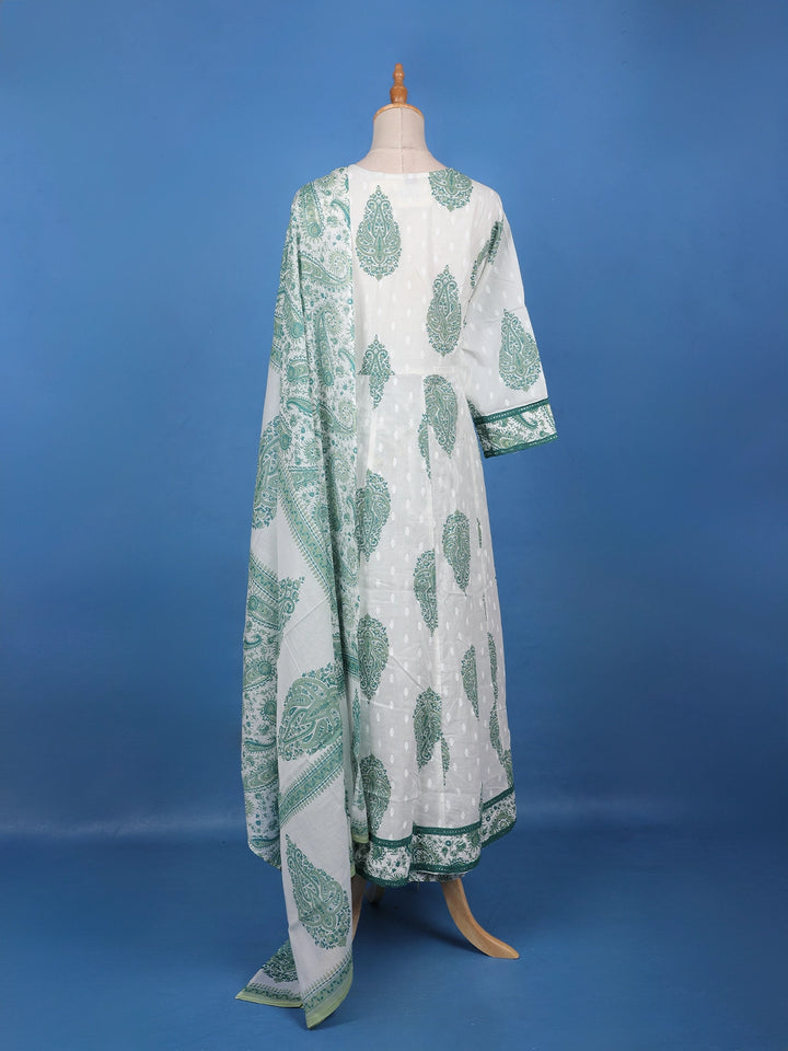 Green Floral Design Printed Cotton Salwar Suit - Diadem