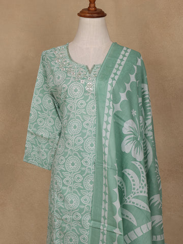 Green Floral Design Printed Cotton Salwar Suit - Diadem
