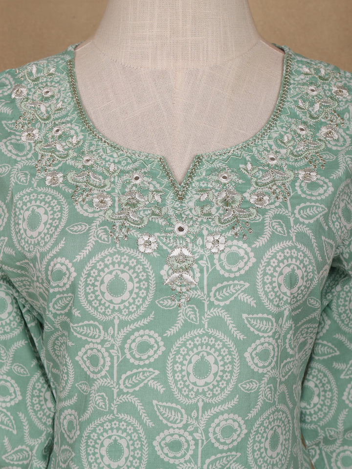 Green Floral Design Printed Cotton Salwar Suit - Diadem